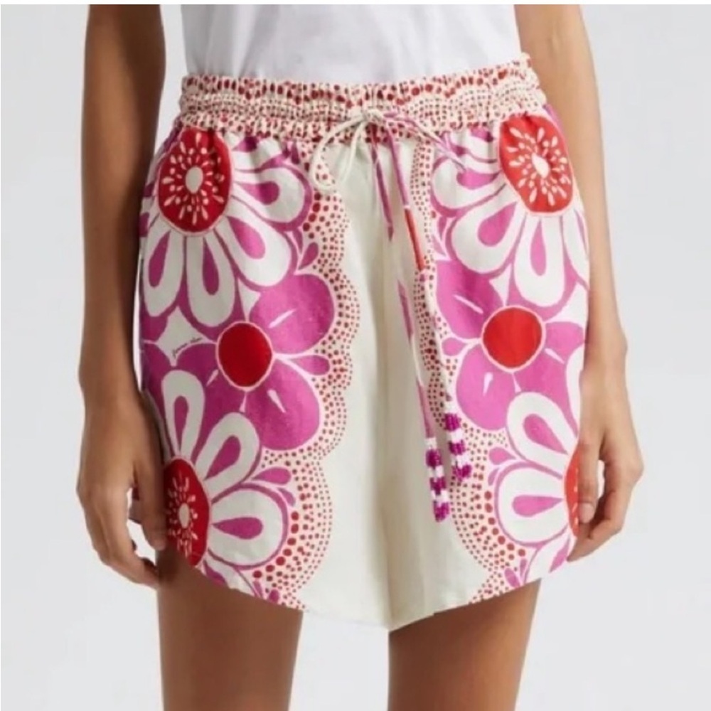 NWT Farm Rio Maia off white floral linen blend shorts drawstring shorts XS - Picture 8 of 12
